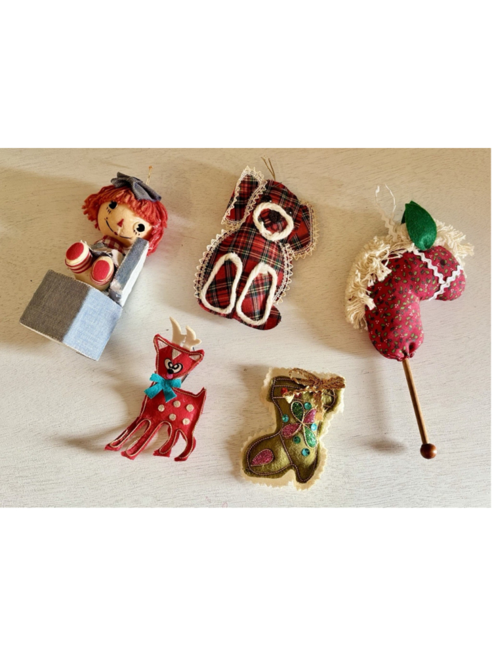 Vtg 50s Lot 5 Christmas Holiday Felt Styrofoam Ornaments Made in Japan Nostalgia